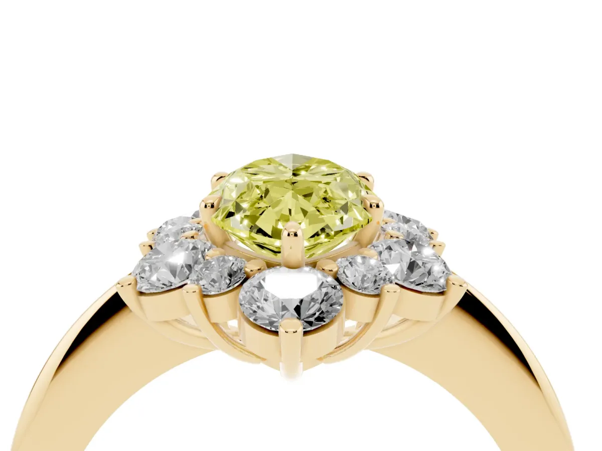 Fancy Yellow Marquise Cut Diamond Cluster Halo Ring with Solitaire Band and Four-Prong Setting Yellow gold