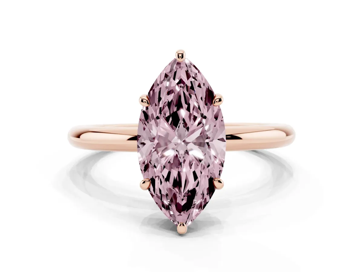 Fancy Pink Oval Cut Solitaire Diamond Ring with Four-Prong Setting on a Plain Band Rose gold
