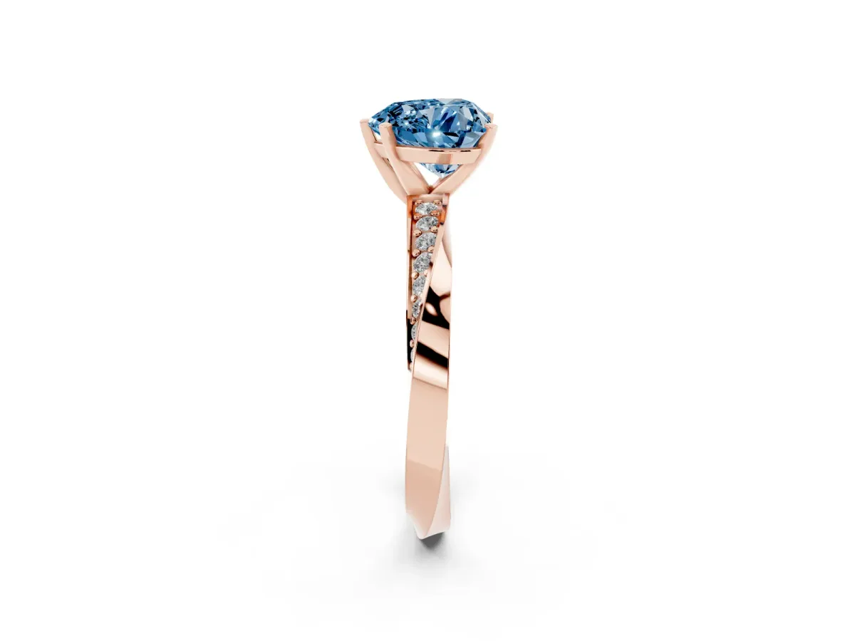 Fancy Blue Heart Cut Diamond Engagement Ring with Side Stone Accents and Four-Prong Setting Rose gold