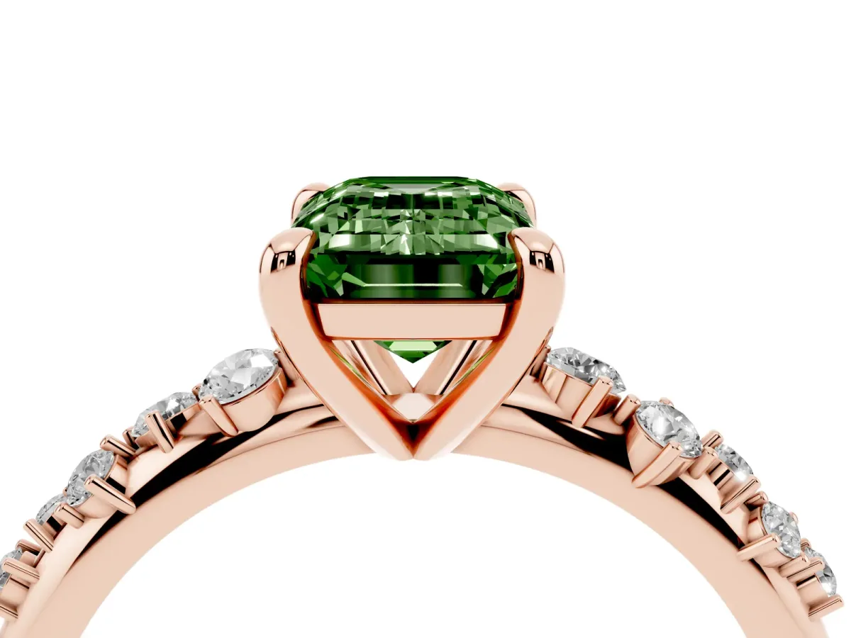 Fancy Green Emerald Cut Cut Diamond Vine Band with Four-Prong Setting Rose gold