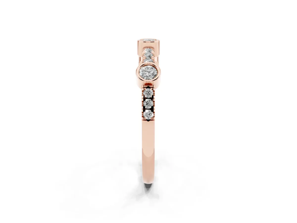 Bezel Set Round Diamond Pavé Band Rose gold