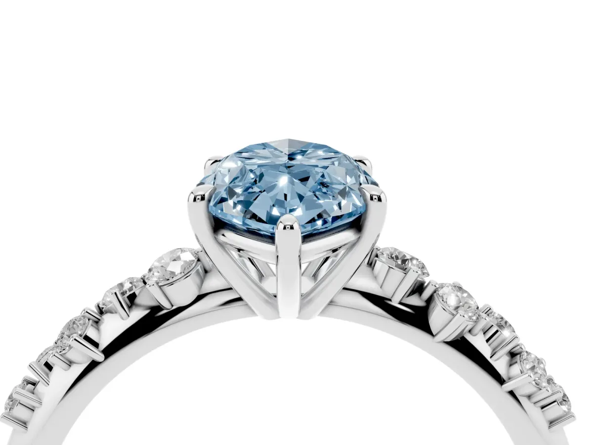 Fancy Blue Marquise Cut Diamond Cluster Side Stone Solitaire Ring with Prong Setting White gold