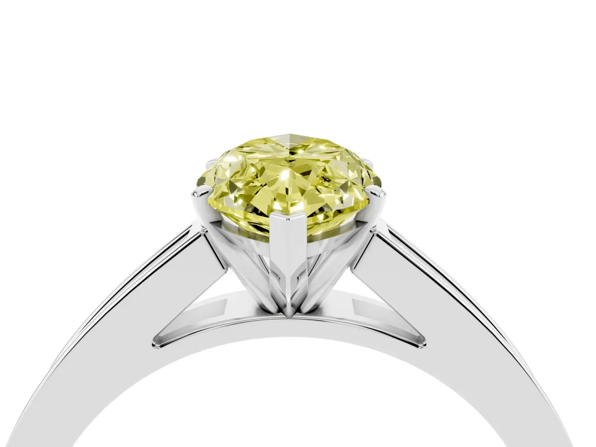 Fancy Yellow Marquise Cut Solitaire Diamond Ring with Channel-Set Band and Four-Prong Setting Silver