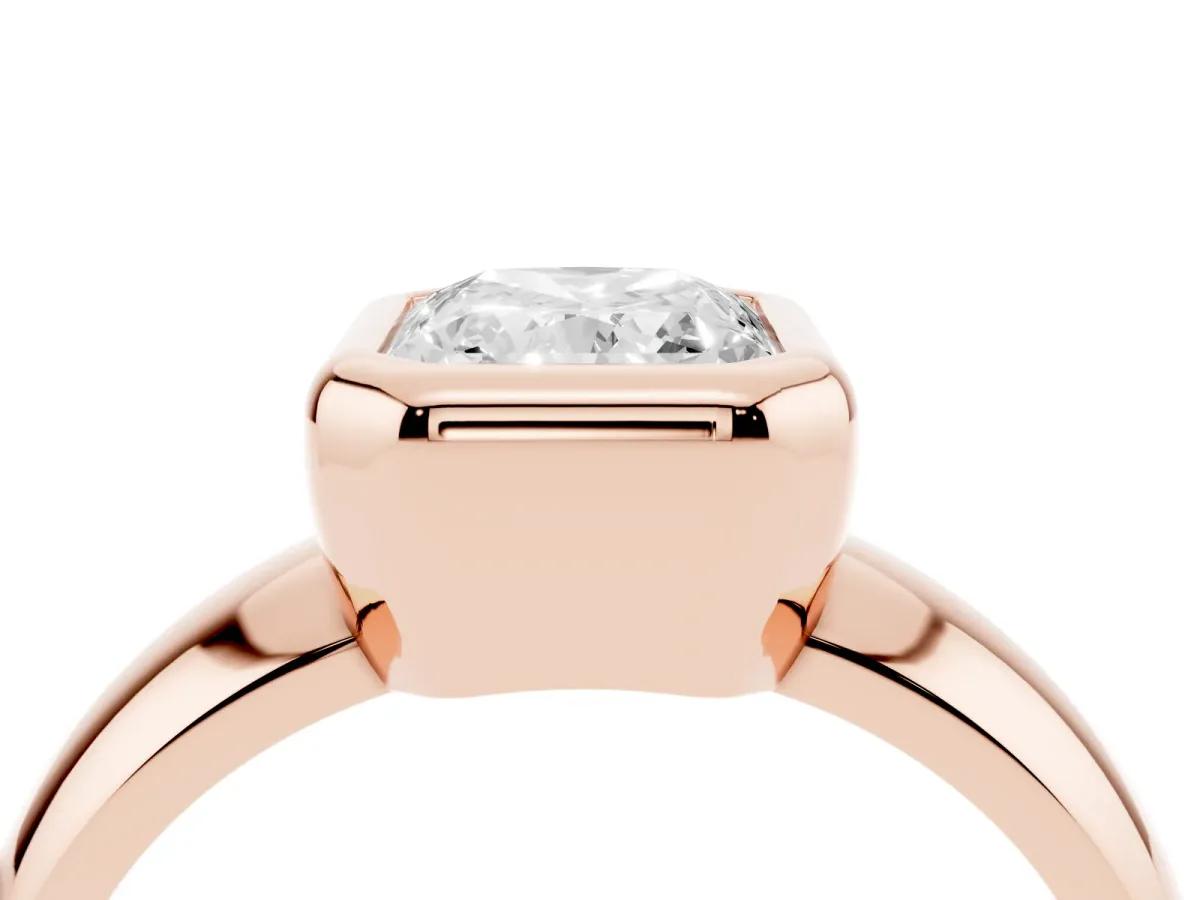 Bezel Set Radiant Cut Solitaire Ring with Wide Band Rose gold