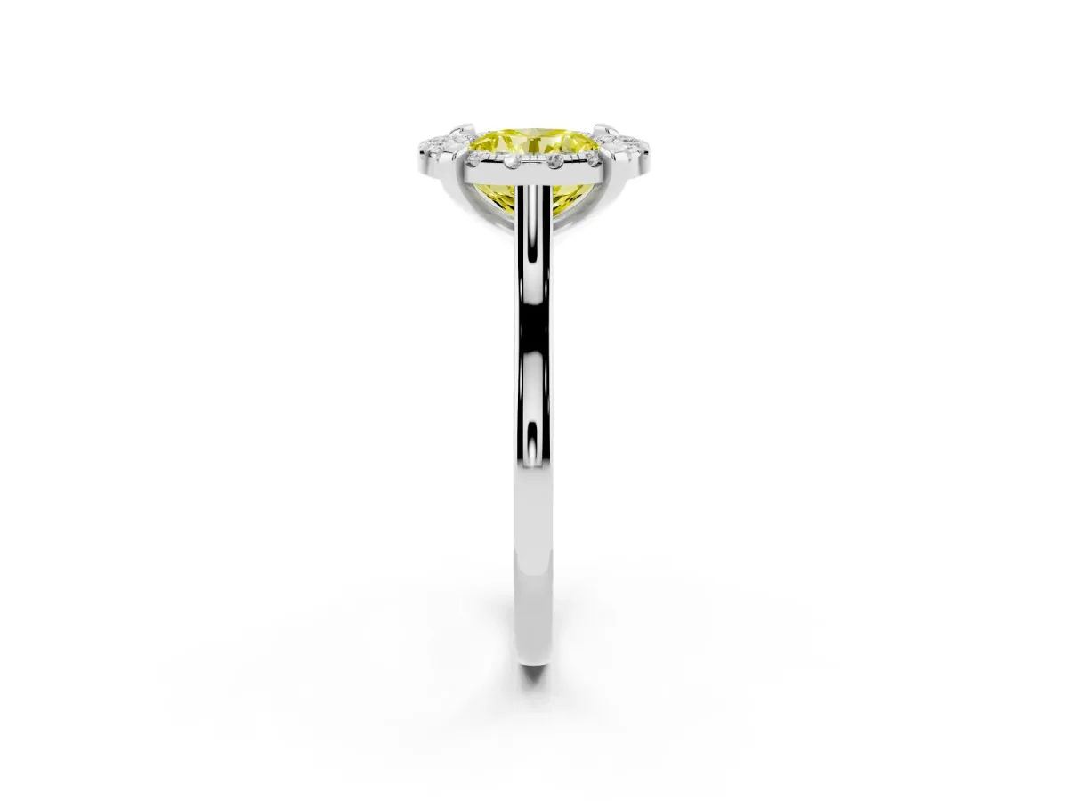 Fancy Yellow Round Cut Diamond Cluster Halo Solitaire with Four-Prong Setting Platinum