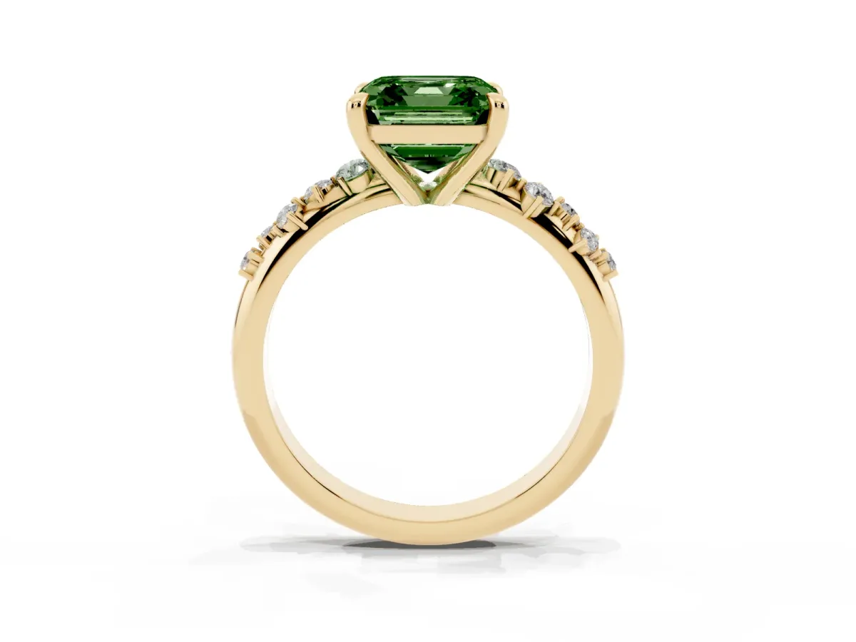 Fancy Green Asscher Cut Cut Diamond Vine Band with Four-Prong Setting Yellow gold