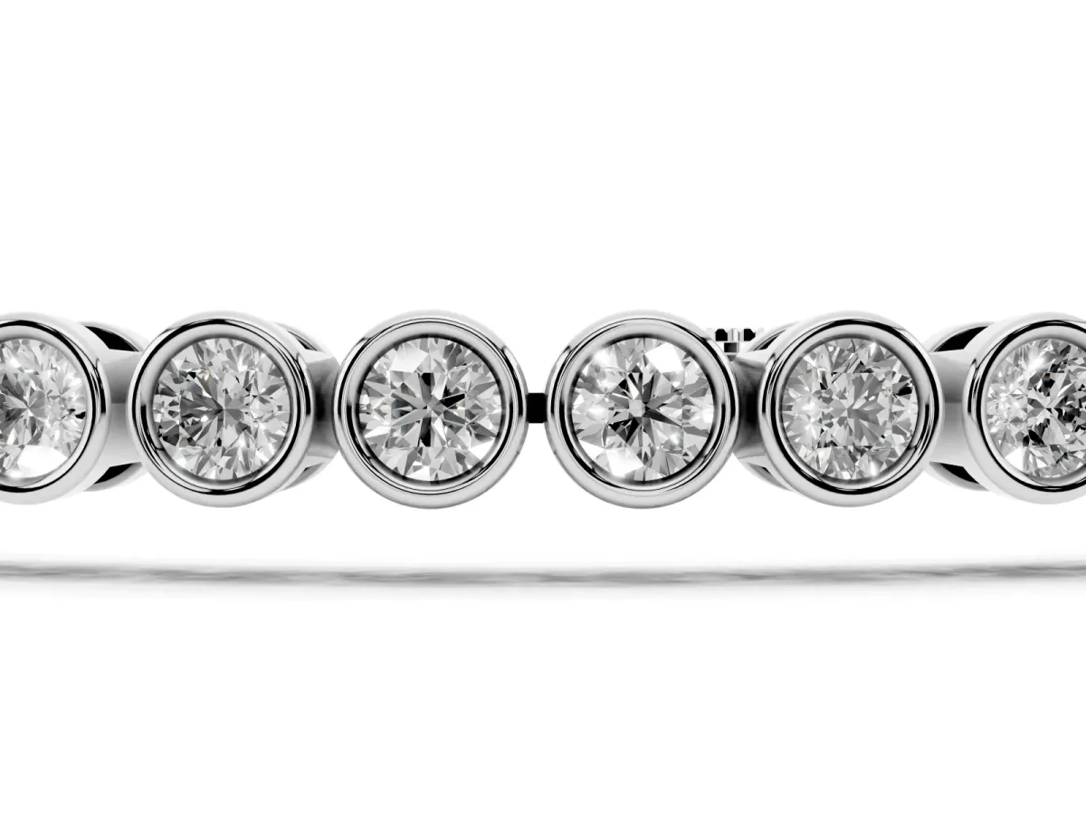 Bezel Set Round Diamond Tennis Bracelet with Box Clasp Silver