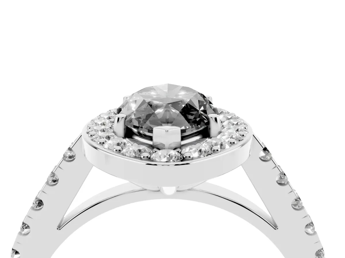 Fancy Black Marquise Cut Diamond Halo Ring with Round Pavé Split Shank and Prong Setting Silver