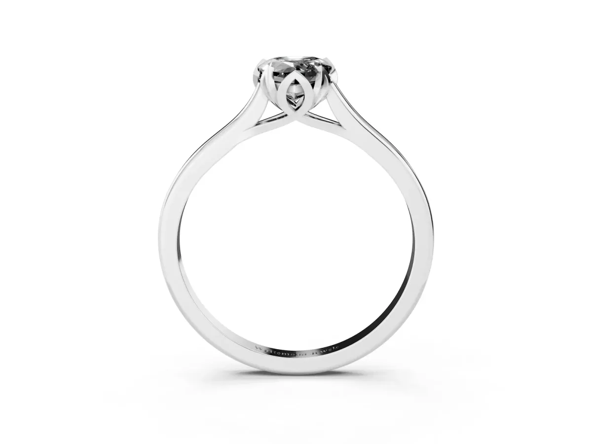 Fancy Black Pear Cut Diamond Solitaire Ring with Flower Prong Setting and Classic Band Silver