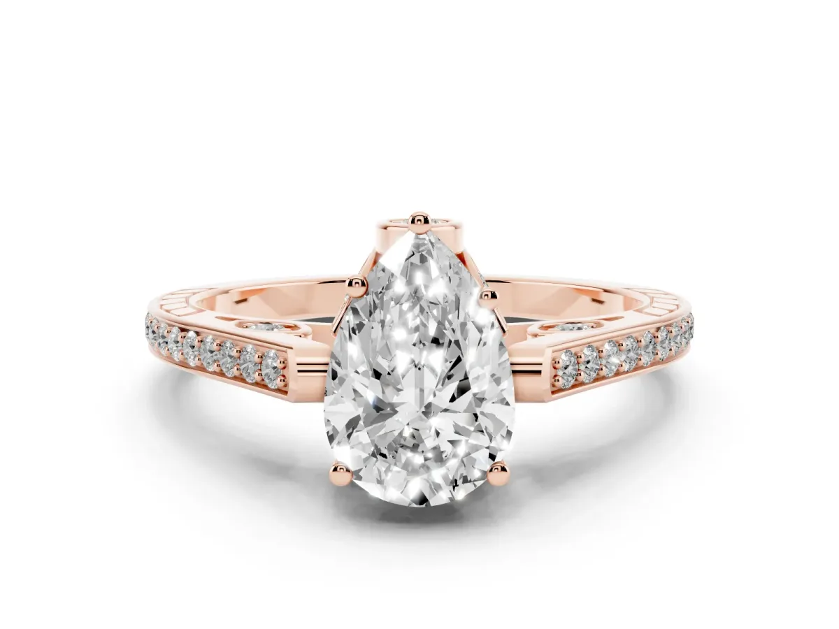 Pear Cut Cut Cathedral Pave Diamond Engagement Ring with Six-Prong Setting Rose gold