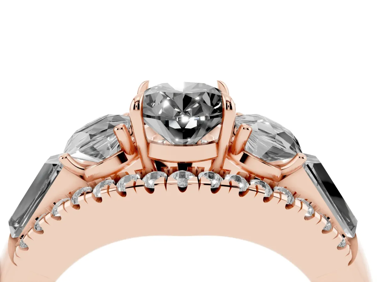 Fancy Black Three-Stone Oval Cut Diamond Engagement Ring with Pave Band and Prong Setting Rose gold