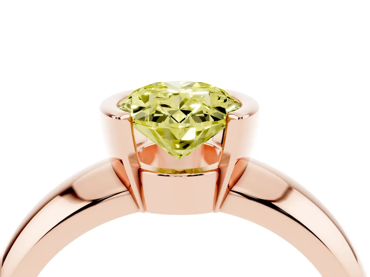 Fancy Yellow Oval Cut Solitaire Tension Set Diamond Ring with Wide Band Rose gold