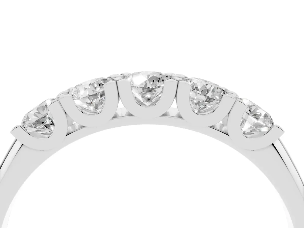 Round Diamond Channel Set Half Eternity Band with Shared Prong Setting White gold
