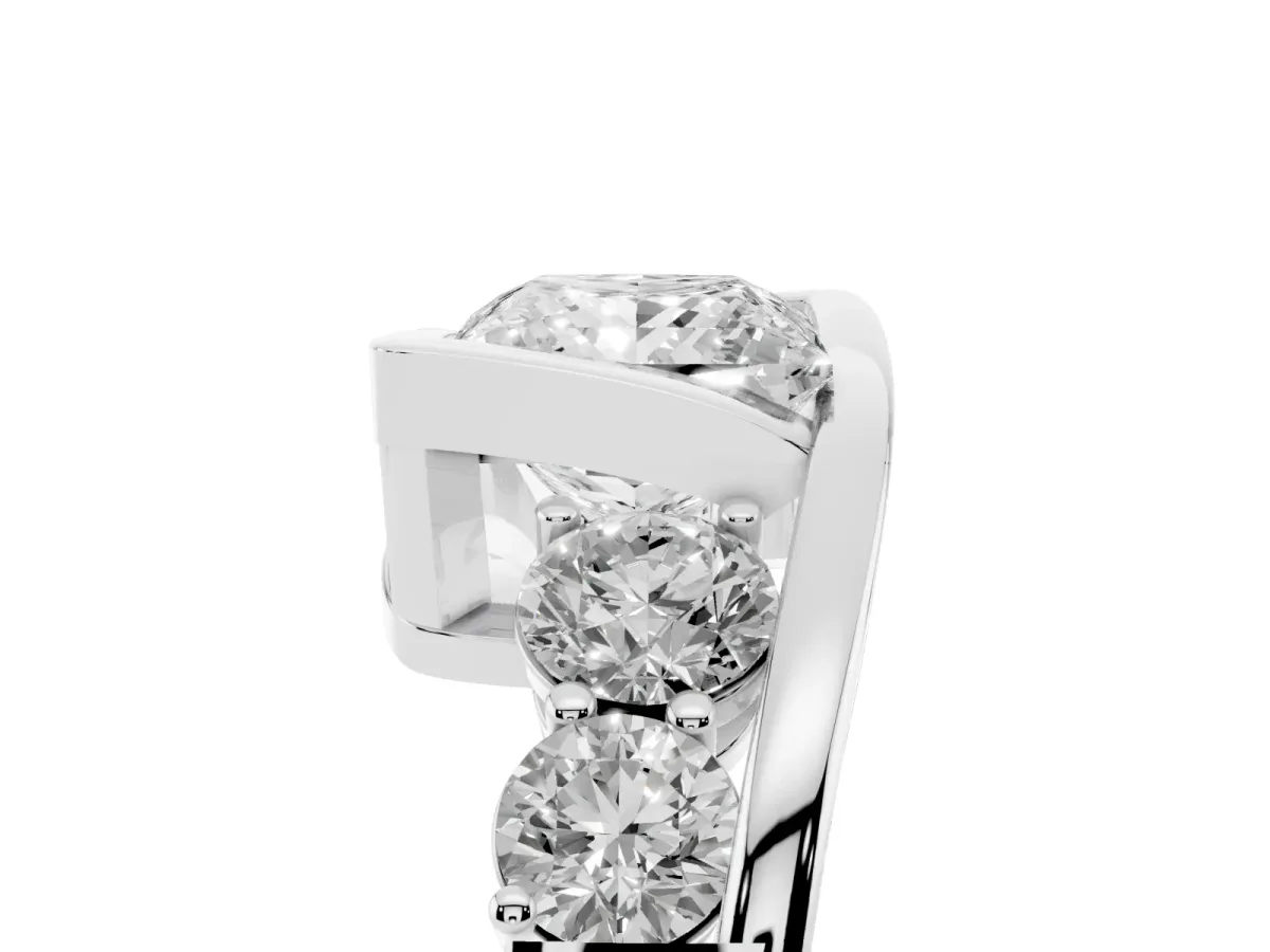 Bezel Set Princess Cut Diamond Bypass Ring with Round Accents Platinum
