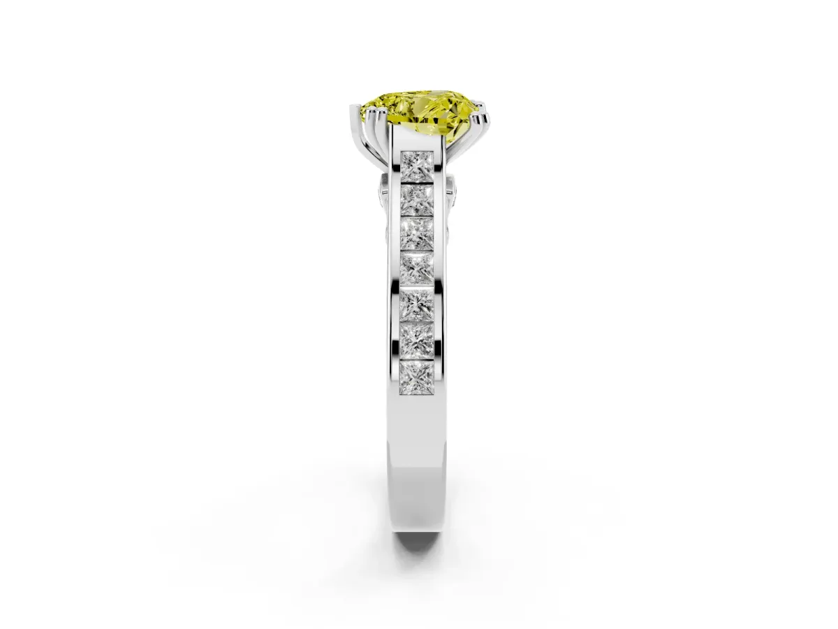 Fancy Yellow Heart Cut Cut Channel Set Solitaire Engagement Ring with Prong Setting Silver