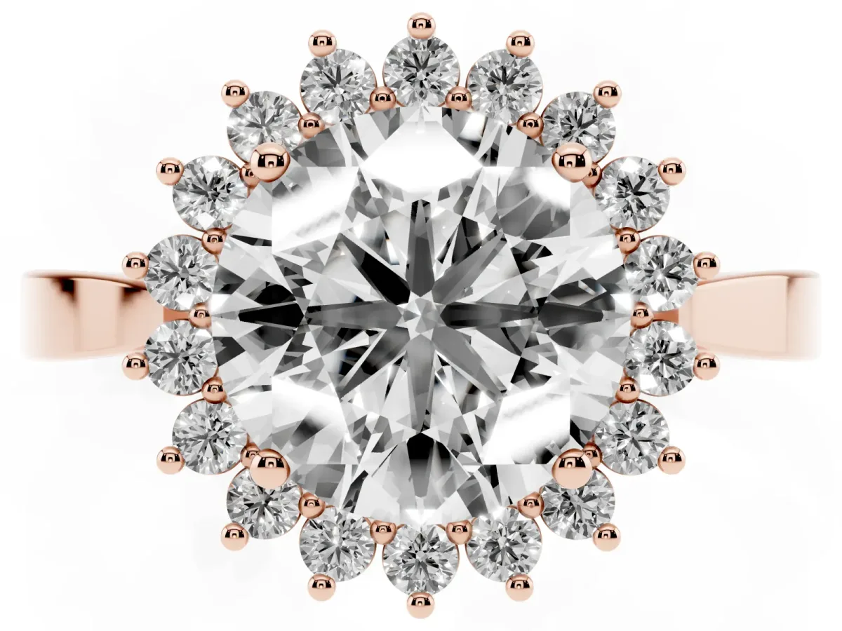 Round Cut Cut Diamond Halo Ring with Round Brilliant Halo and Solitaire Band Rose gold
