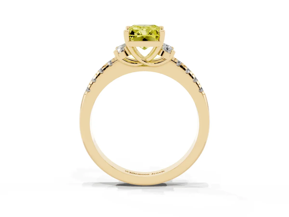 Fancy Yellow Radiant Cut Diamond Three-Stone Pave Band with Four-Prong Setting Yellow gold