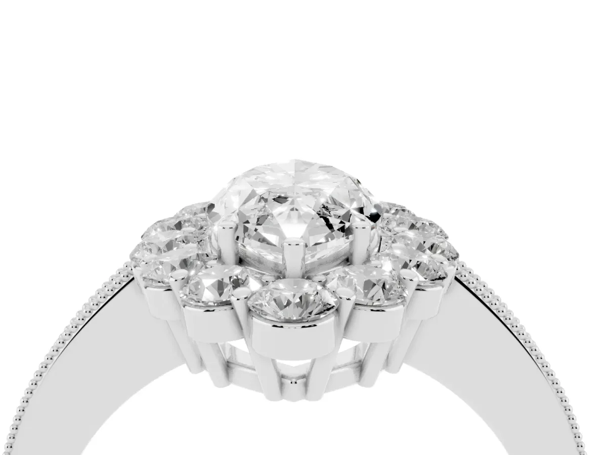 Marquise Cut Cut Halo Diamond Pavé Engagement Ring with Milgrain Detailing White gold