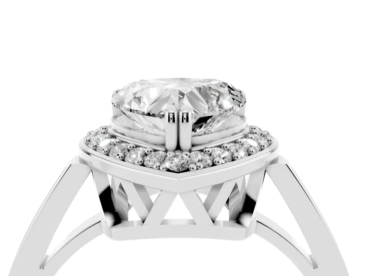 Heart Cut Diamond Halo Ring with Split Shank and Four-Prong Setting Silver