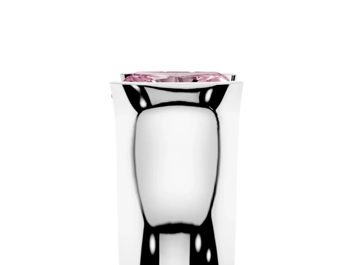 Fancy Pink Radiant Cut Solitaire Bezel Set Diamond Ring with Wide Band Silver