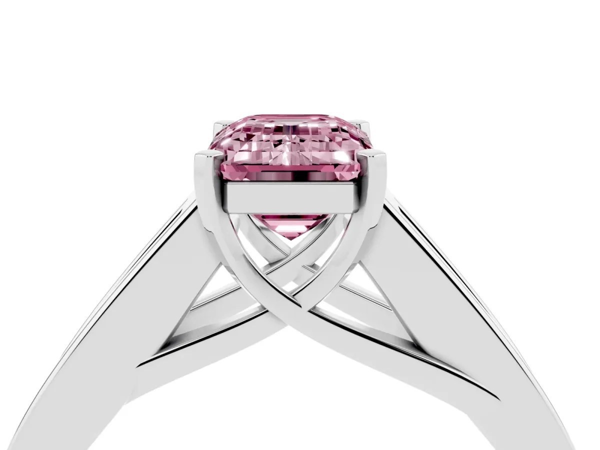 Fancy Pink Emerald Cut Cut Channel Set Solitaire Ring with Four-Prong Setting Platinum