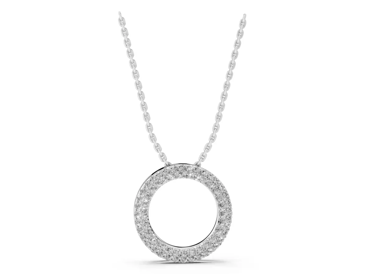 Round Pavé Diamond Circle Pendant Silver