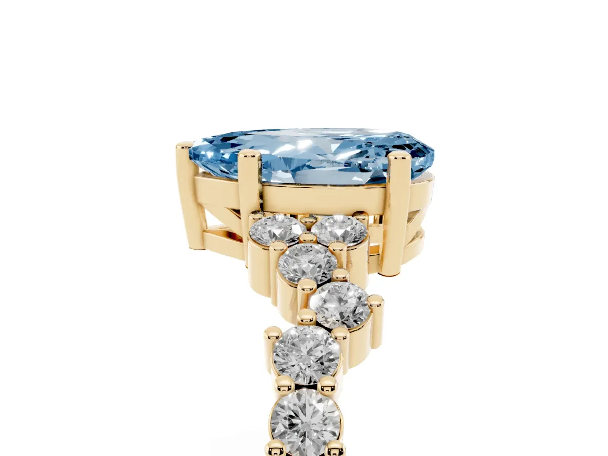 Fancy Blue Pear Cut Diamond Scattered Round Accent Ring with Prong Setting Yellow gold