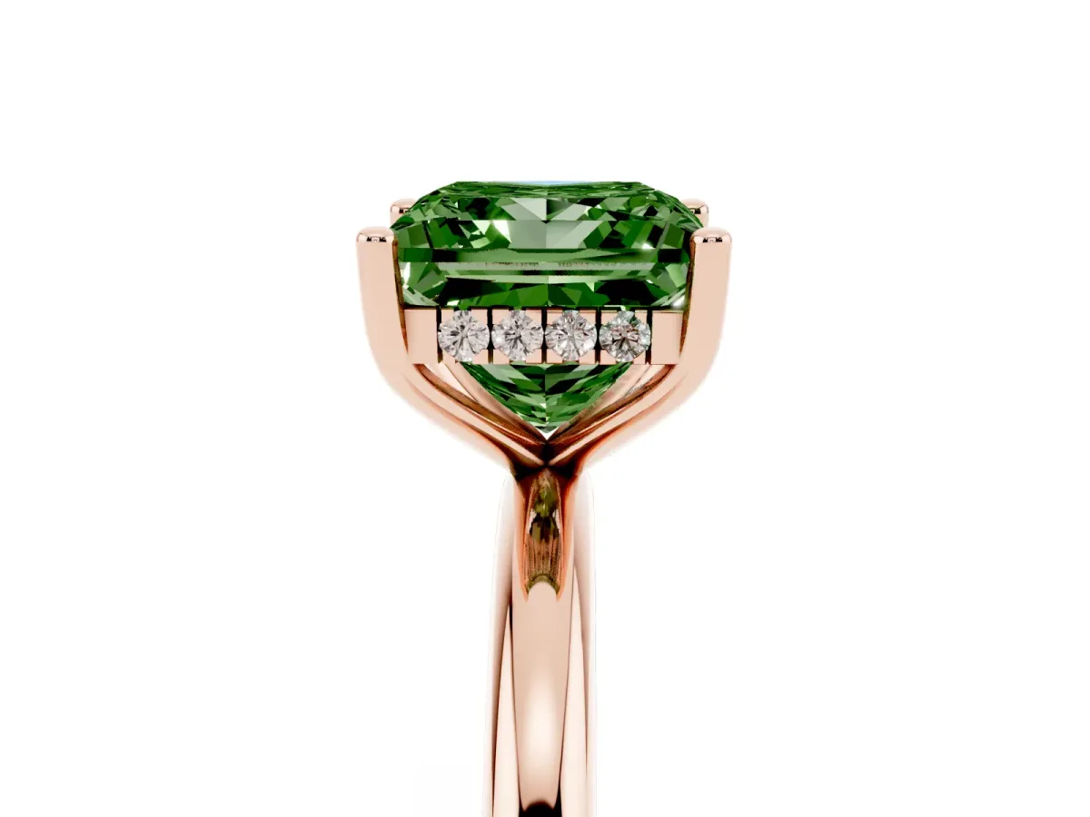 Fancy Green Princess Cut Cut Solitaire Engagement Ring with Four-Prong Setting and Classic Band Rose gold