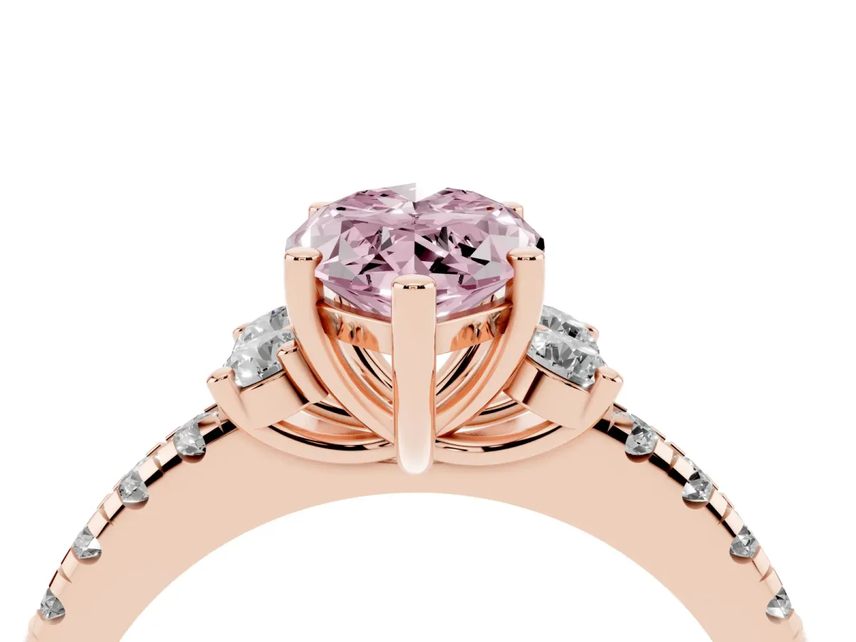 Fancy Pink Marquise Cut Diamond Three-Stone Pave Band with Four-Prong Setting Rose gold