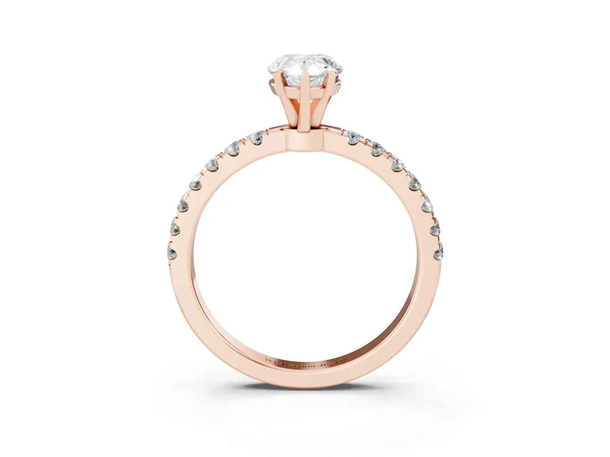Pear Cut Diamond Solitaire Ring with Pavé Accents and Four-Prong Setting Rose gold