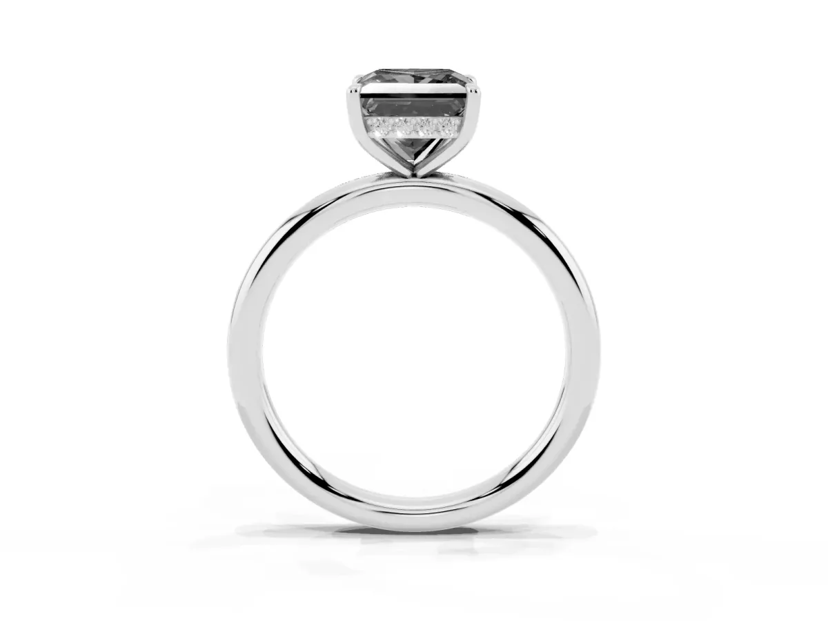 Fancy Black Princess Cut Diamond Solitaire Ring with Thin Band and Four-Prong Setting Platinum
