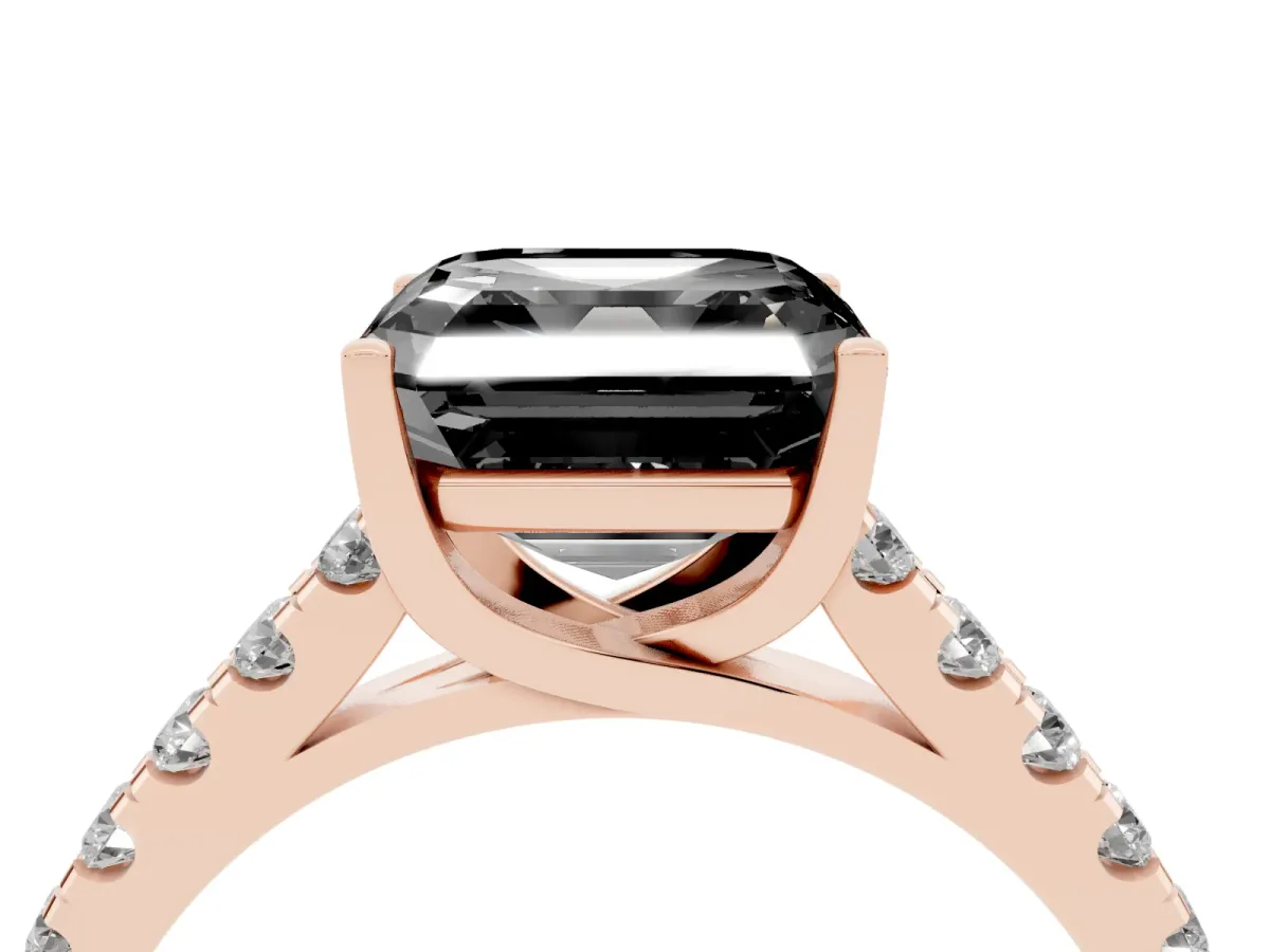 Fancy Black Asscher Cut Diamond Pavé Band Solitaire Ring with Prong Setting Rose gold