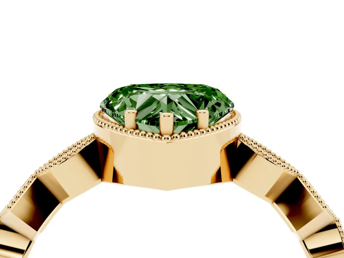 Fancy Green Heart Cut Milgrain Marquise Diamond Twist Band Ring Yellow gold
