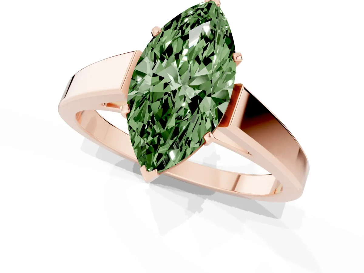 Fancy Green Marquise Cut Solitaire Engagement Ring with Four-Prong Setting and Tapered Band Rose gold