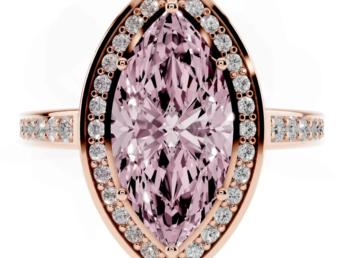 Fancy Pink Marquise Cut Cut Halo Pave Split Shank Prong Setting Ring Rose gold