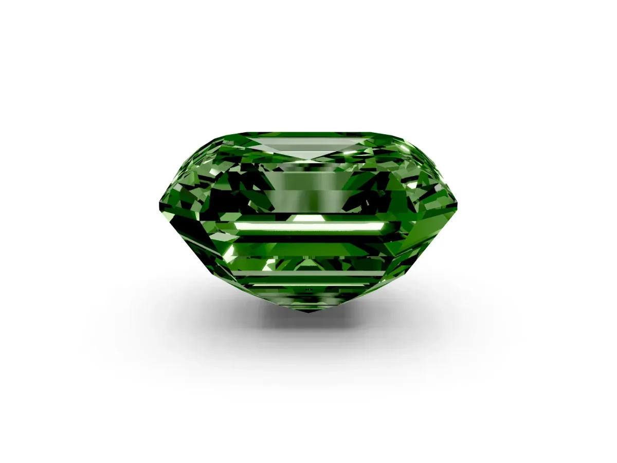 Fancy Green Asscher Cut Halo Diamond Ring with Milgrain Edge and Round Prong Setting Silver