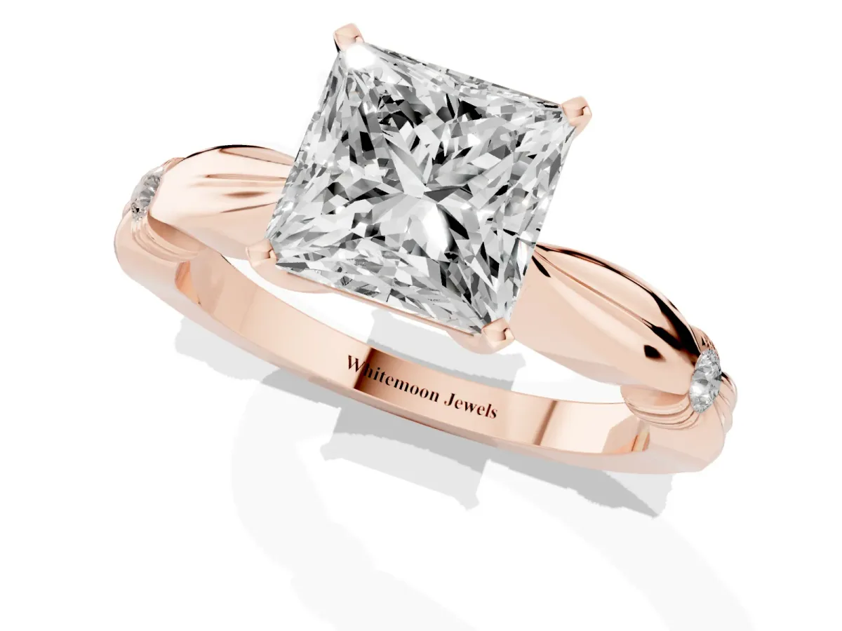 Princess Cut Solitaire Diamond Twisted Band with Four-Prong Setting Rose gold