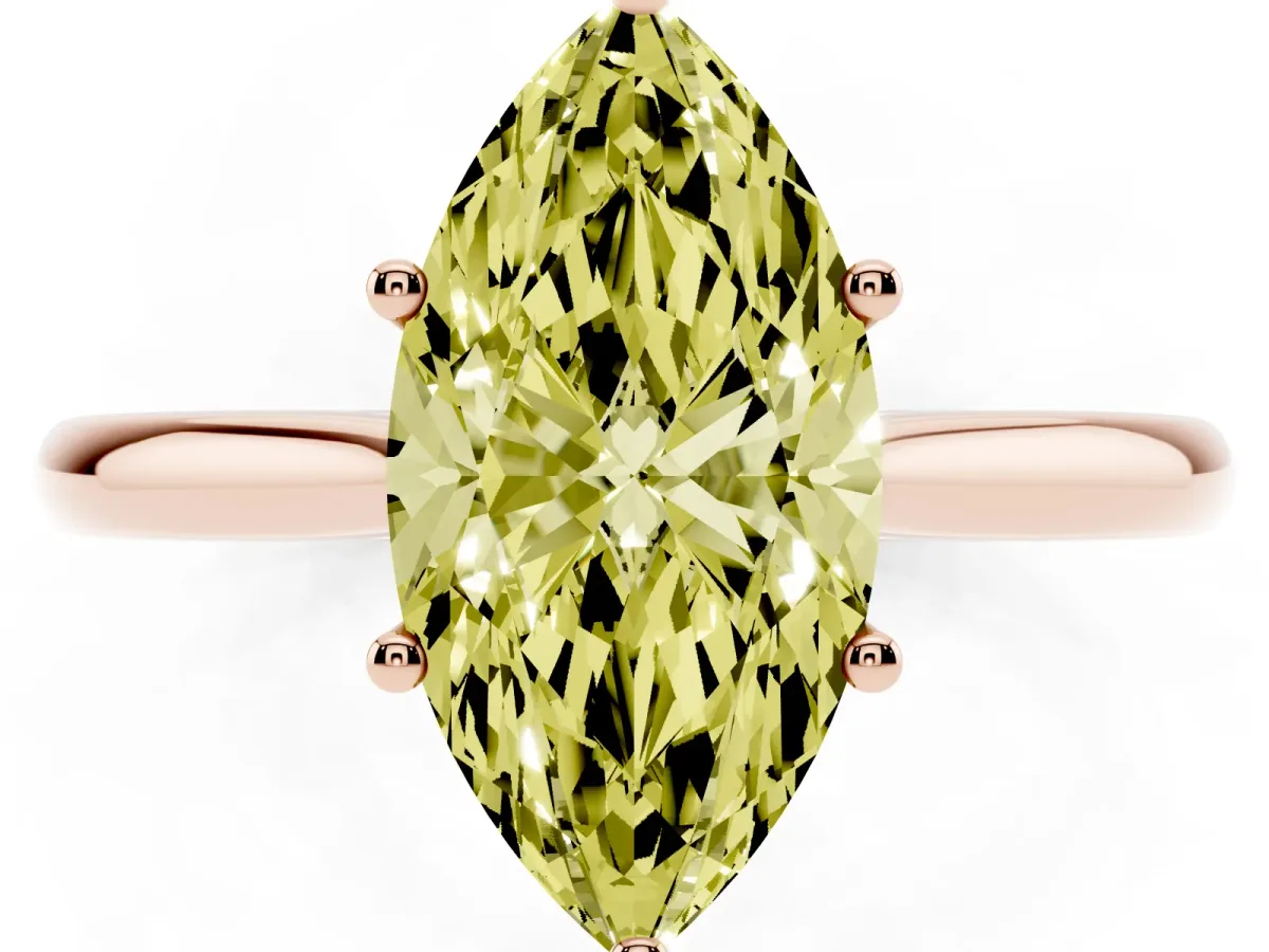Fancy Yellow Marquise Cut Cut Solitaire Ring with Cathedral Band and Four-Prong Setting Rose gold