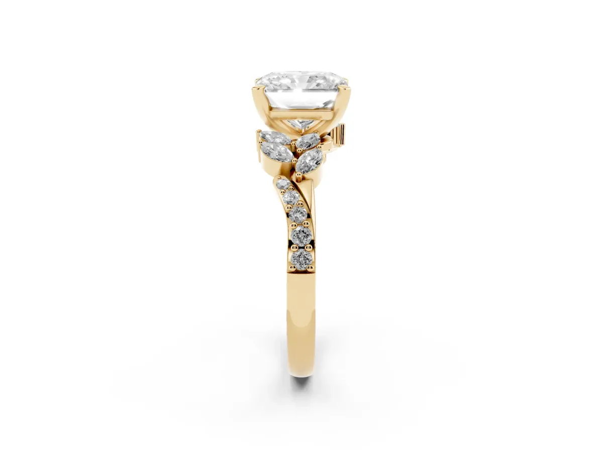 Radiant Cut Solitaire Marquise Twist Band with Six-Prong Setting Yellow gold