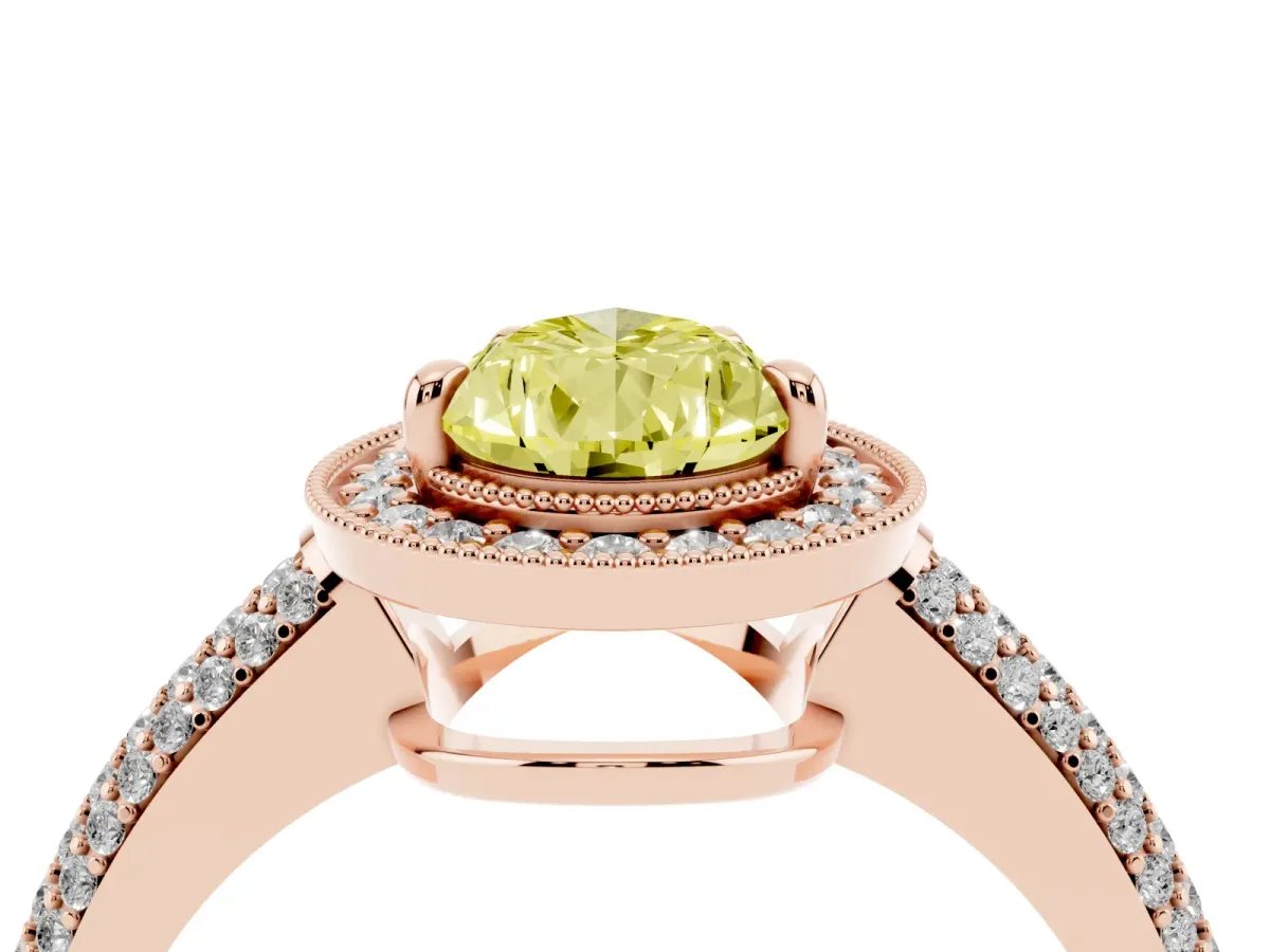 Fancy Yellow Pear Cut Cut Halo Diamond Pave Band with Four-Prong Setting Rose gold