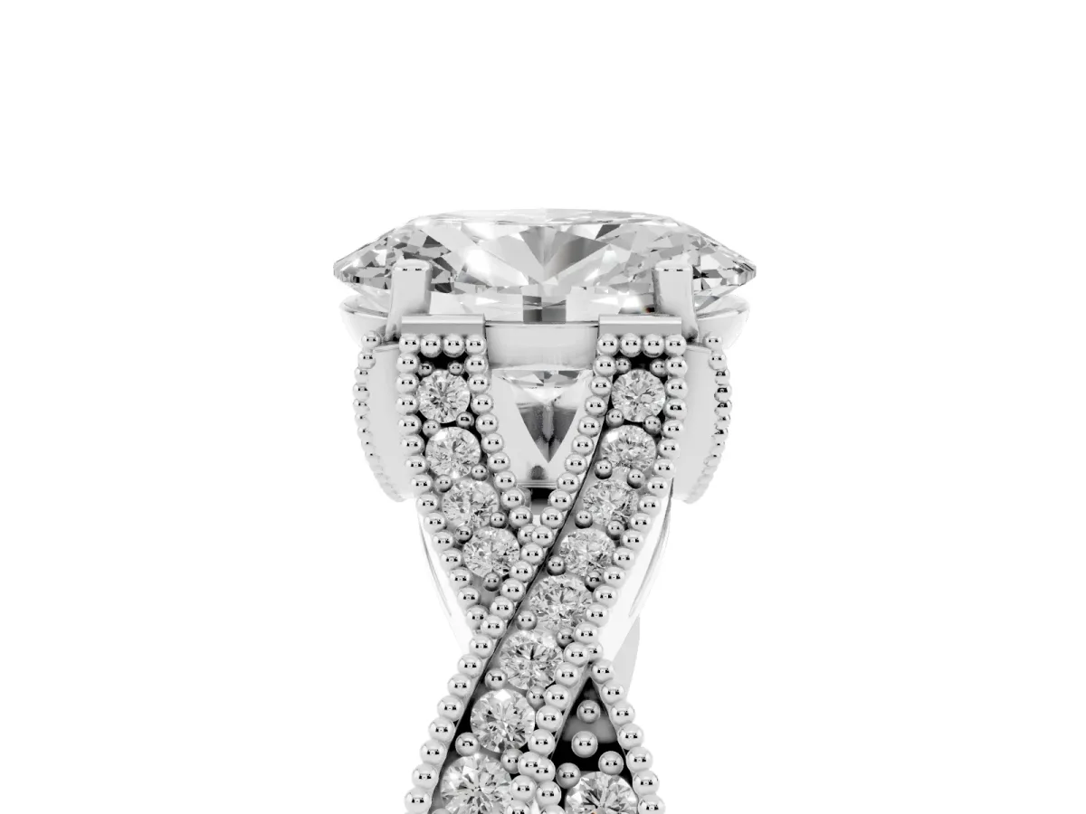 Oval Cut Cut Diamond Twisted Band with Milgrain Pave Setting and Four-Prong Setting Silver