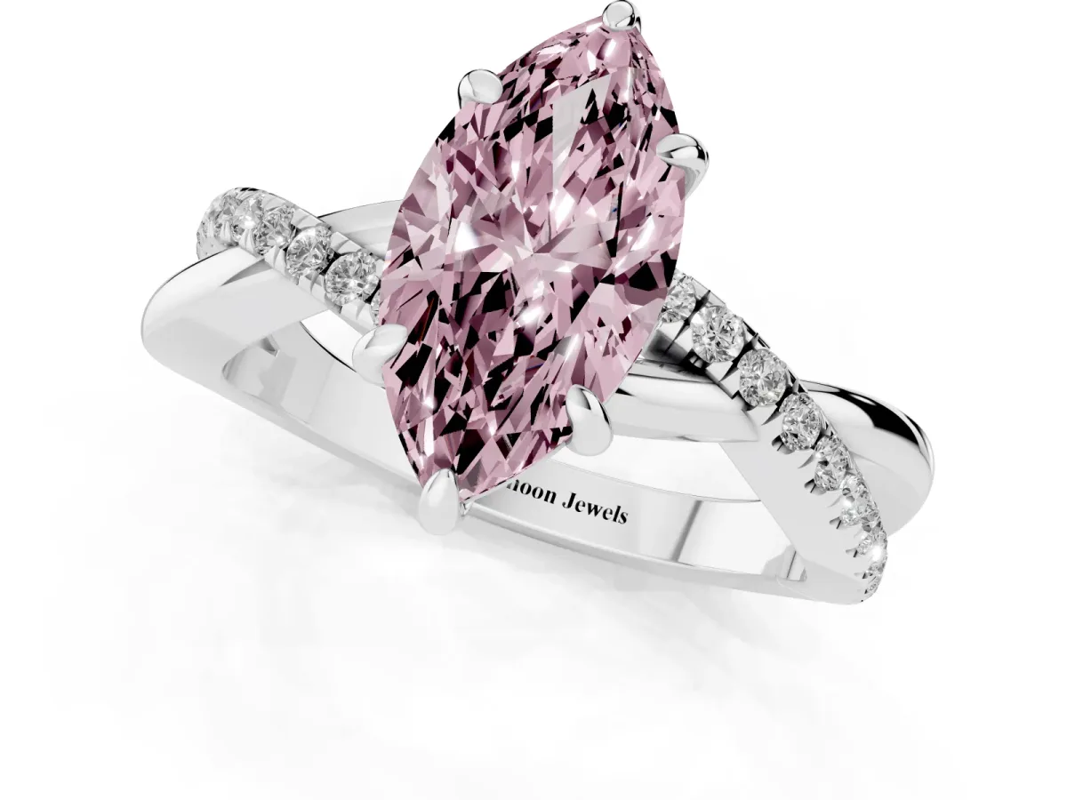 Fancy Pink Marquise Cut Cut Diamond Twist Band Solitaire with Prong Setting Silver