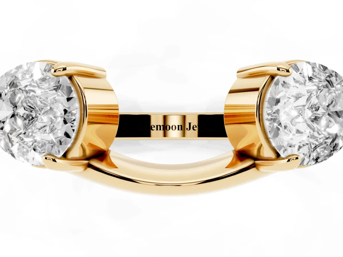 Two-Stone Pear Diamond Bypass Ring with Prong Setting Yellow gold