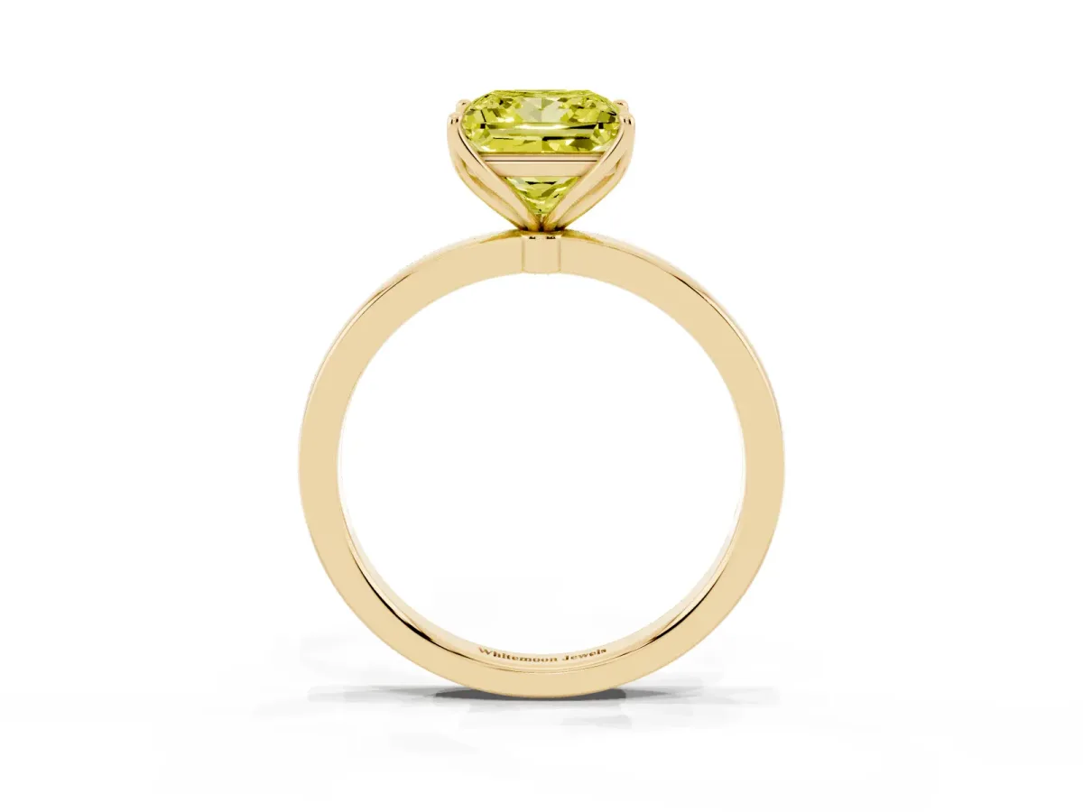 Fancy Yellow Princess Cut Diamond Solitaire Ring with Thin Band and Prong Setting Yellow gold