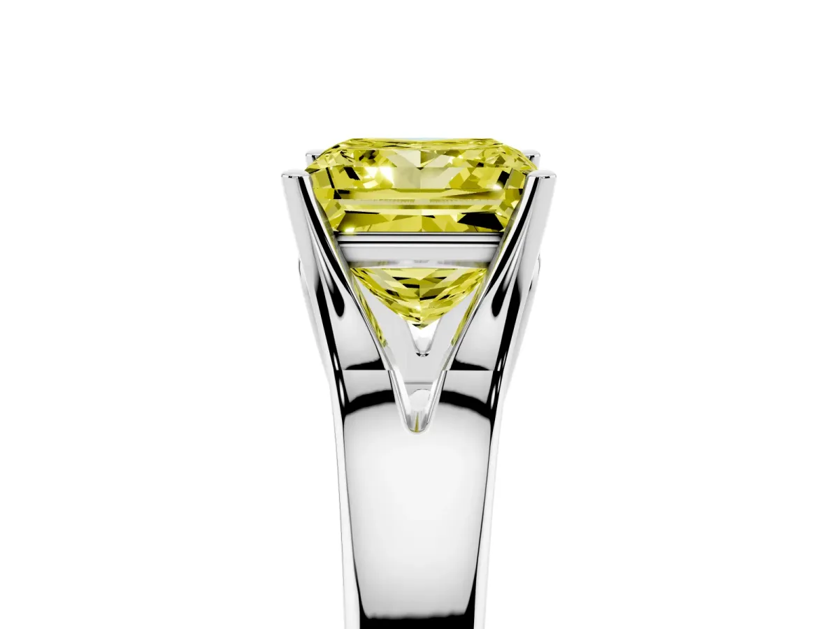 Fancy Yellow Princess Cut Solitaire Diamond Ring with Cathedral Band and Four-Prong Setting Silver