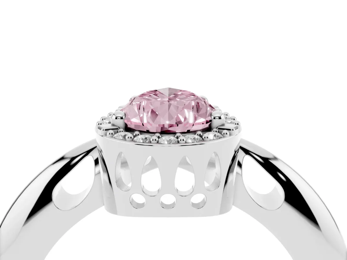 Fancy Pink Pear Cut Cut Diamond Halo Engagement Ring with Split Shank and Four-Prong Setting Silver
