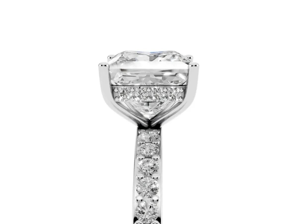 Princess Cut Cut Diamond Pavé Band Ring with Four-Prong Setting Platinum