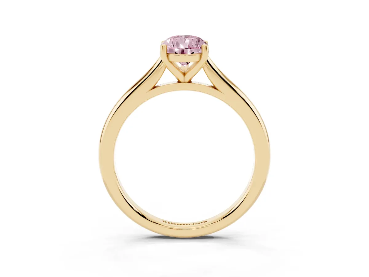 Fancy Pink Pear Cut Cut Solitaire Ring with Cathedral Band and Four-Prong Setting Yellow gold