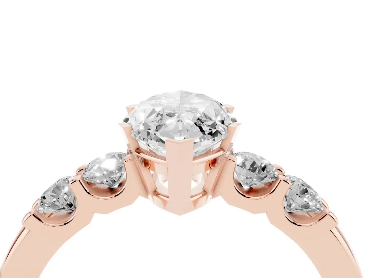 Marquise Cut Brilliant Cut Diamond Five-Stone Prong Set Engagement Ring with Channel Band Rose gold