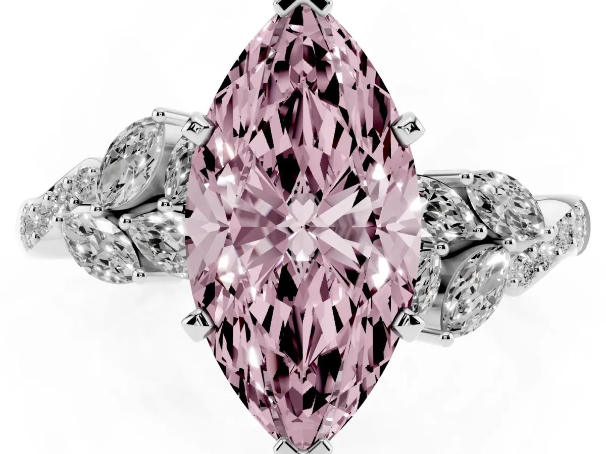 Fancy Pink Marquise Cut Solitaire Marquise Twist Band with Six-Prong Setting Silver
